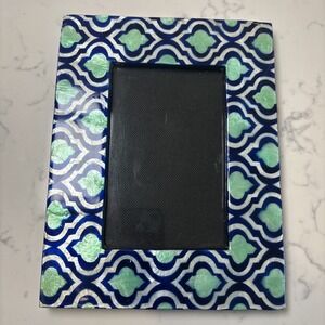 Capiz Shell Picture Frame Geometric Design Turquoise‎ White Navy Philippines 4x6